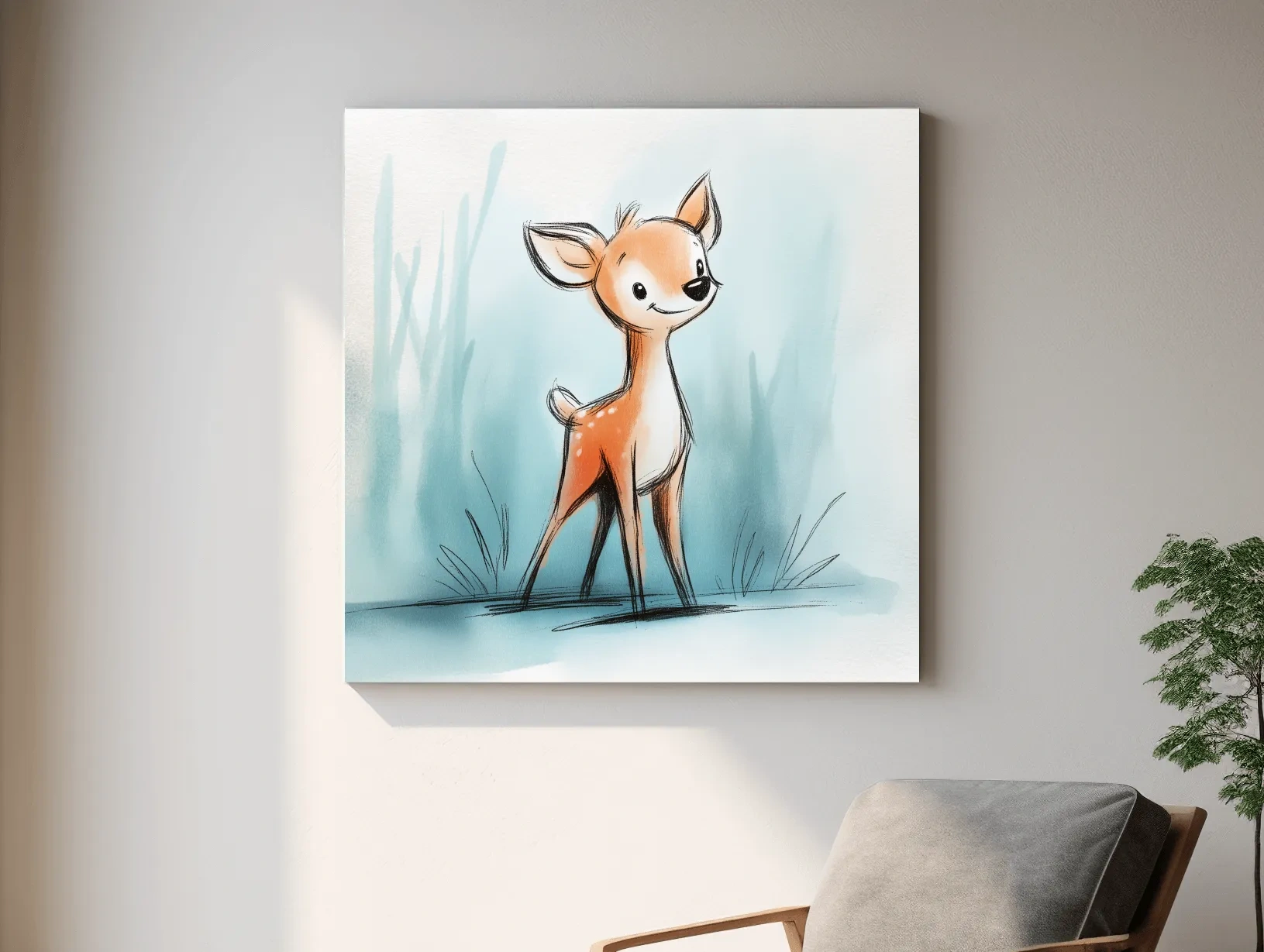 Cute Baby Deer Watercolor Illustration - Whimsical Woodland Nursery Wall Art