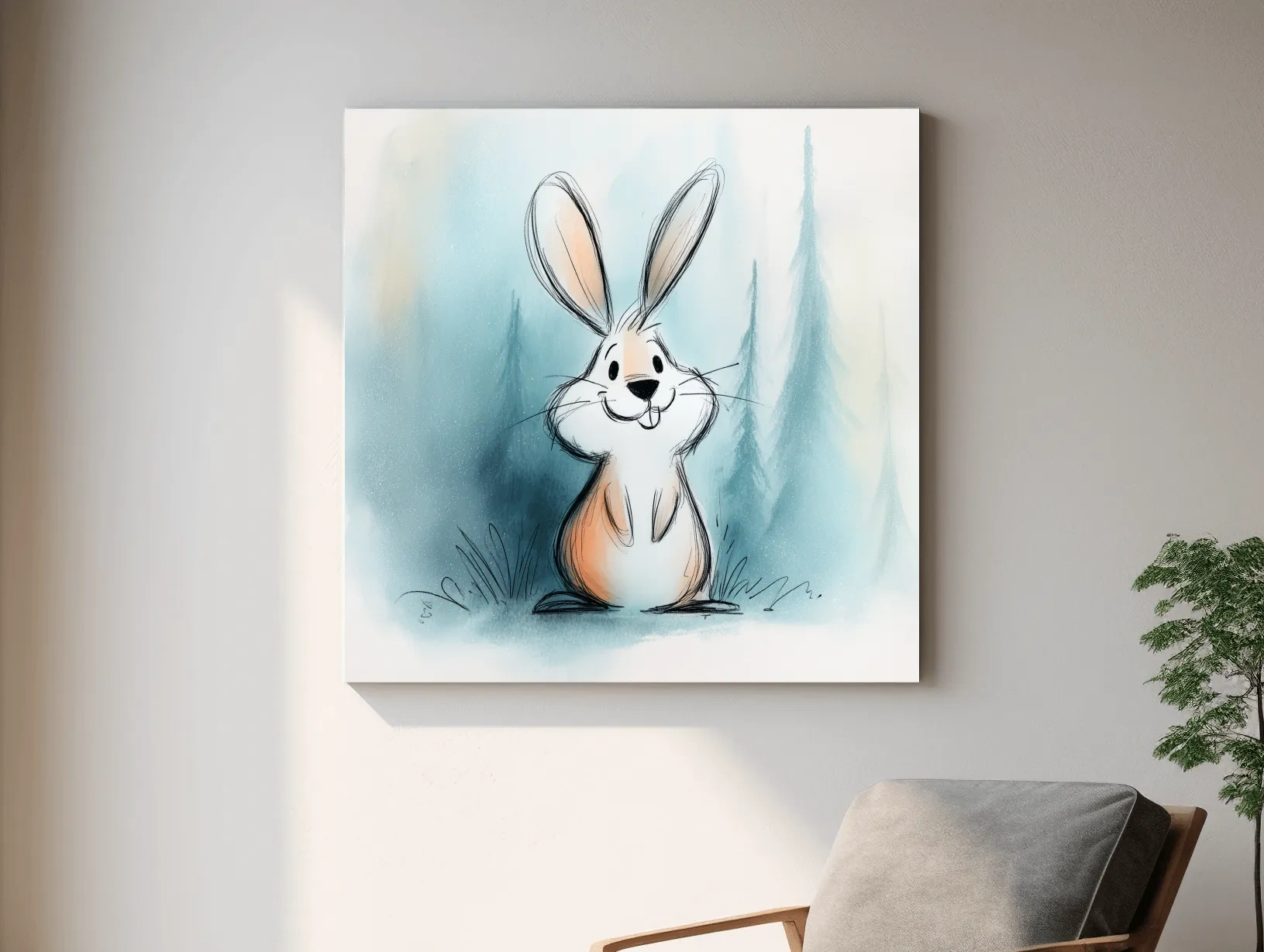 Cute Watercolor Bunny Illustration - Whimsical Woodland Nursery Wall Art