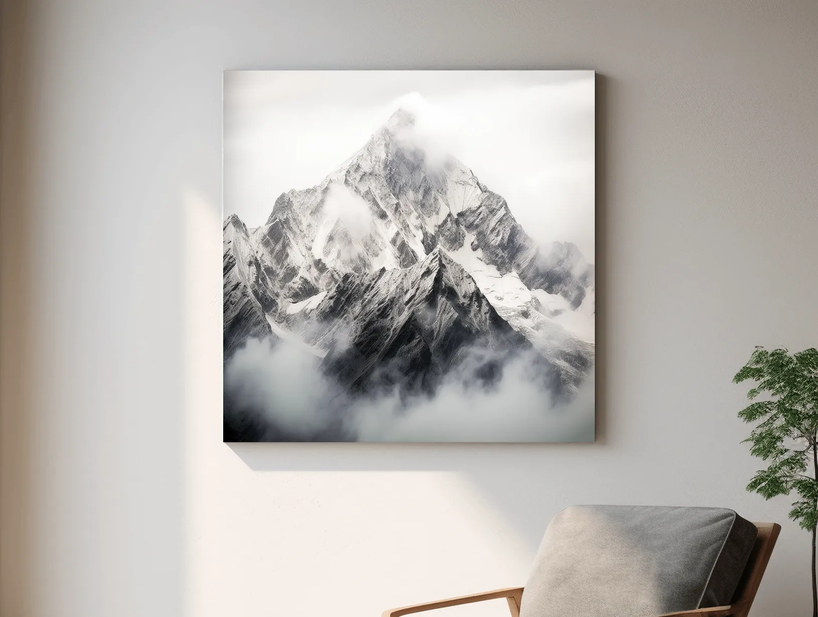 Snowcapped Alpine Peak Photography - Monochrome Mountain Wall Art