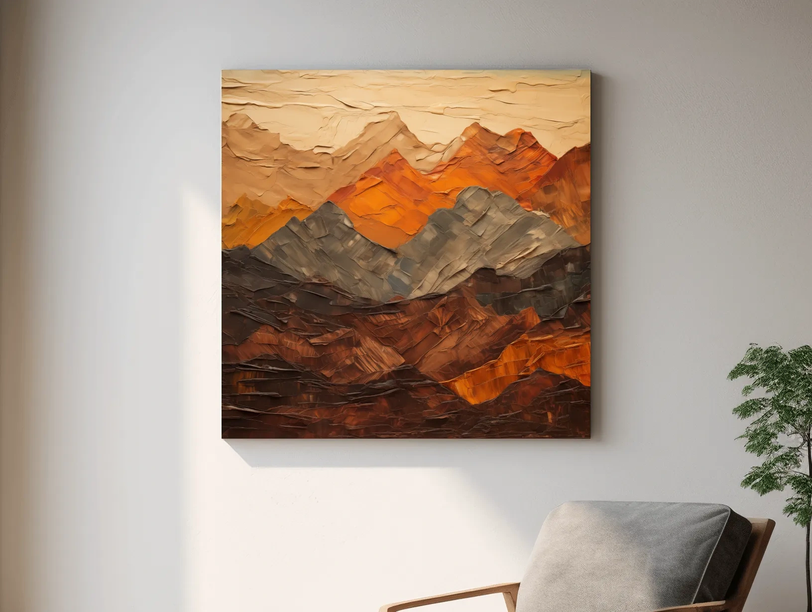 Textured Impasto Style Mountain Range - Rustic Earthy Abstract Wall Art