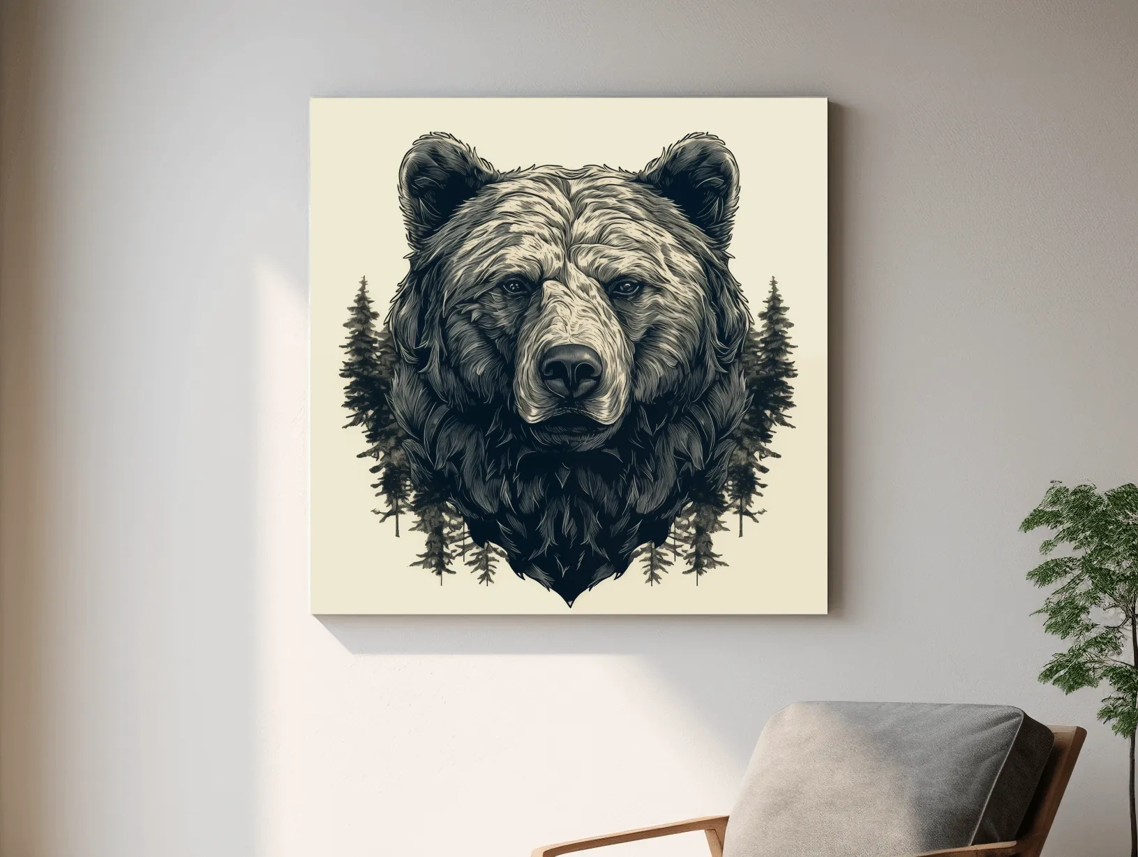 Grizzly Bear Portrait Illustration Artwork - Vintage Wilderness Forest Wall Art