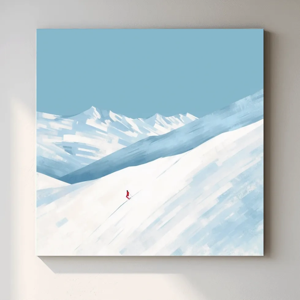 Simplistic painting, skier sends a line