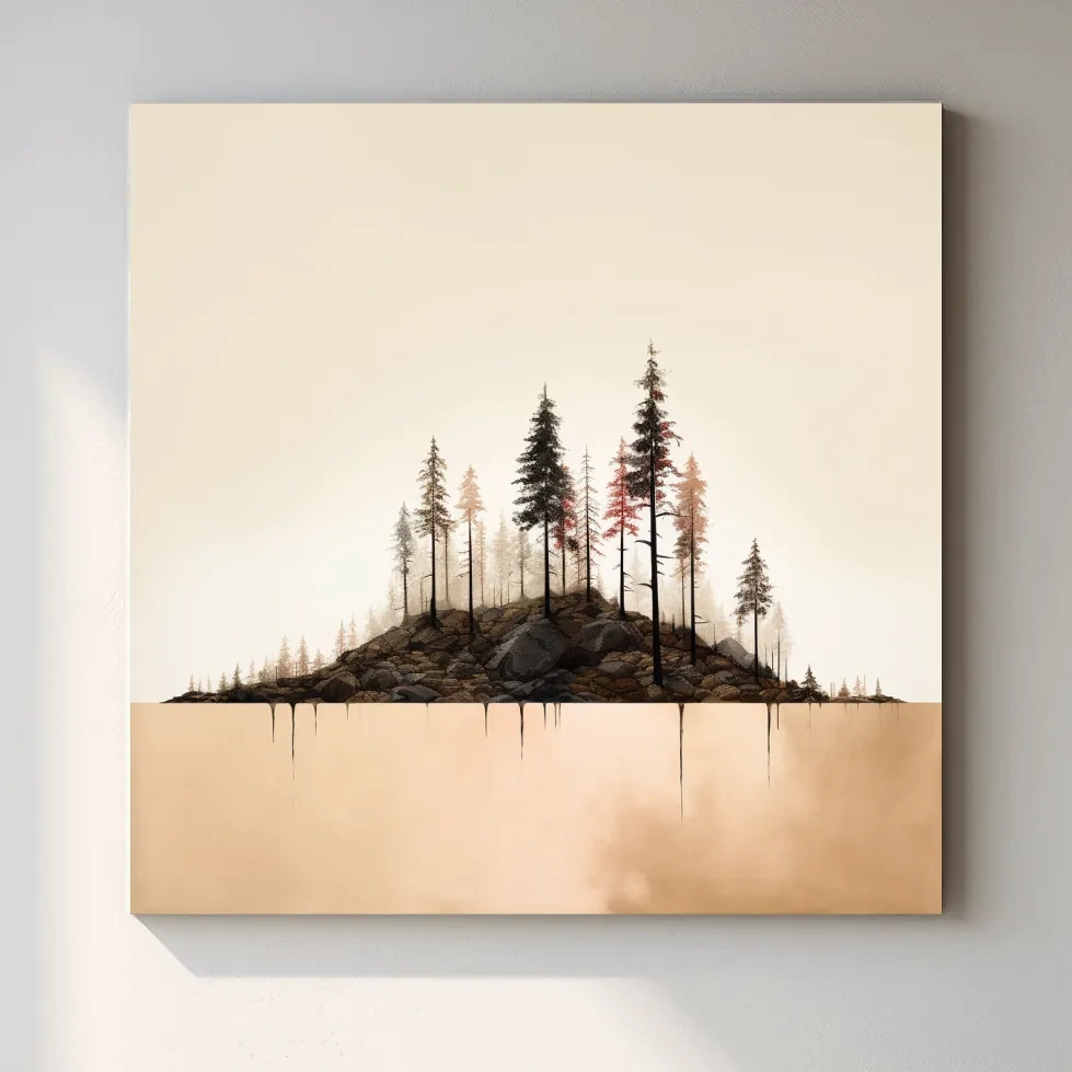 Minimalist Pine Forest Lake Illustration - Scandinavian Landscape Artwork