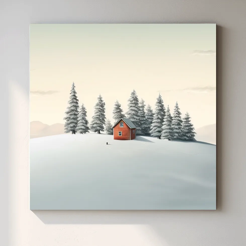 Minimal art, cabin in the snow