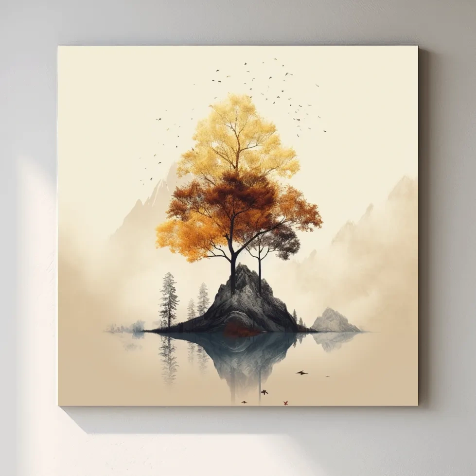 Minimal art, tree growing from rock