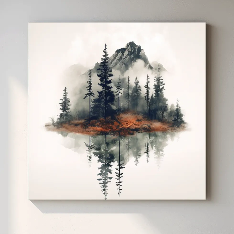 Minimal art, trees reflecting from a lake
