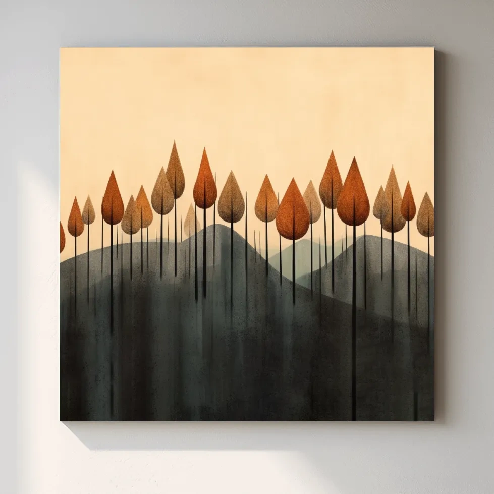 Minimal abstract art, a line of autumn trees