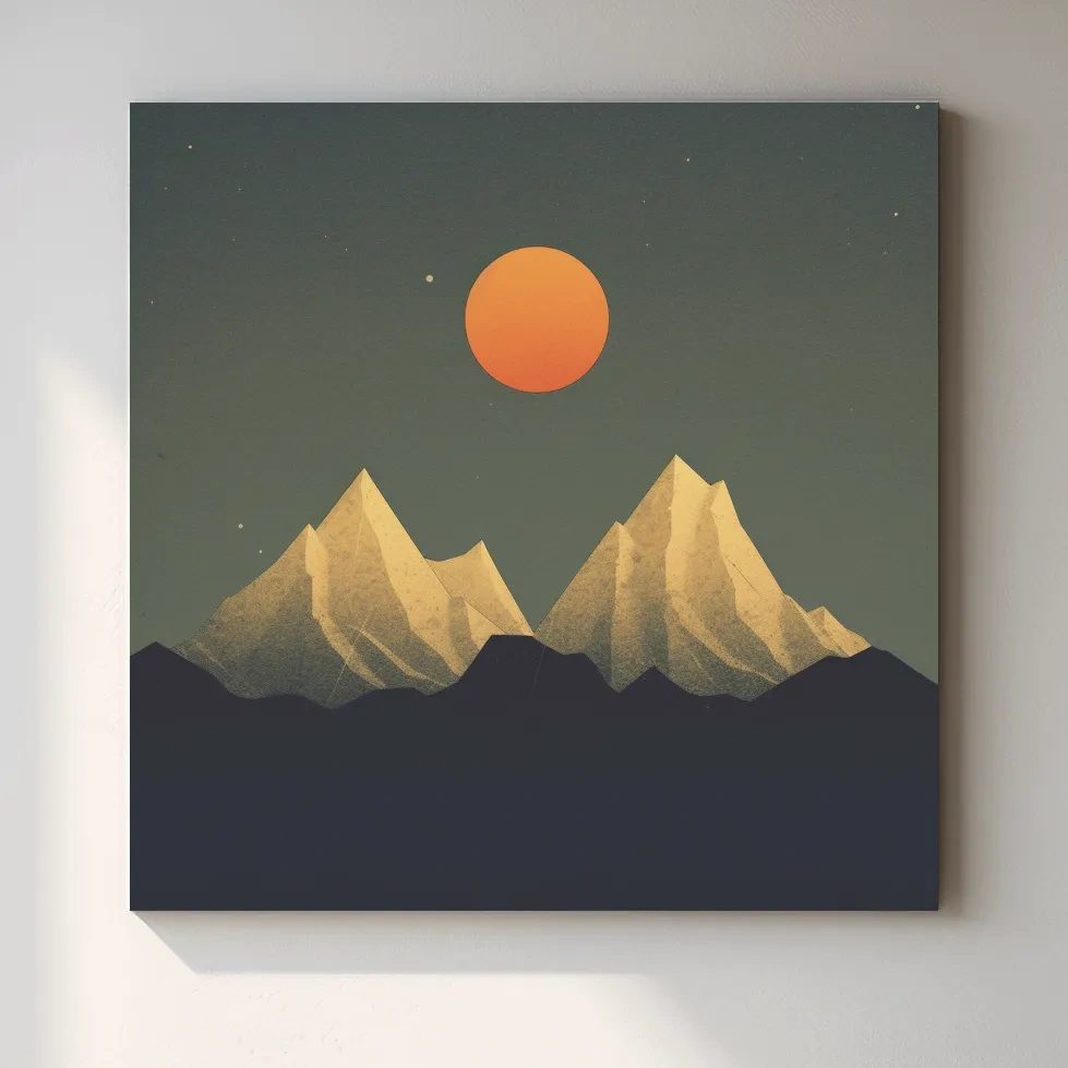 Minimalist Alpine Mountain Sunset - Mid Century Landscape Wall Art