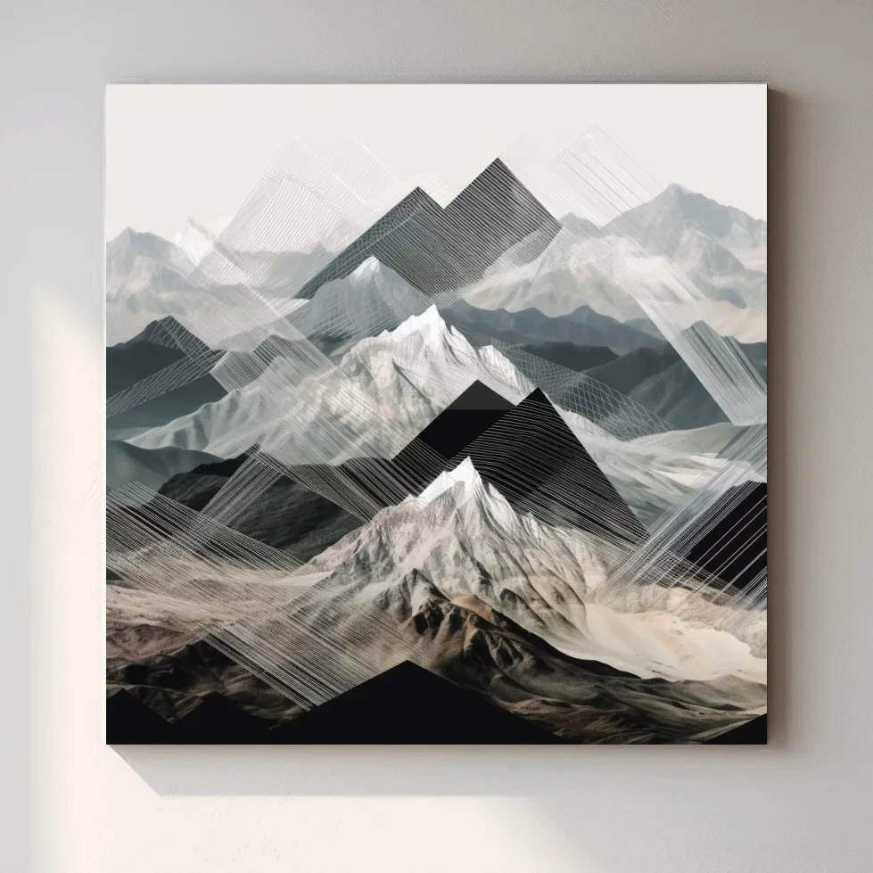 Photographic mountain art, overlayed with abstract lines