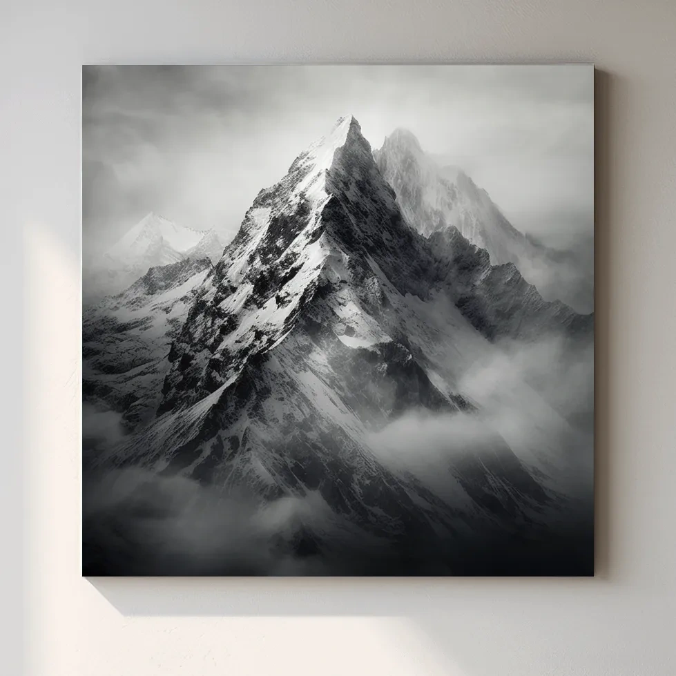 Moody Monochrome Snowcapped Mountain Peaks - Photographic Alpine Wall Art