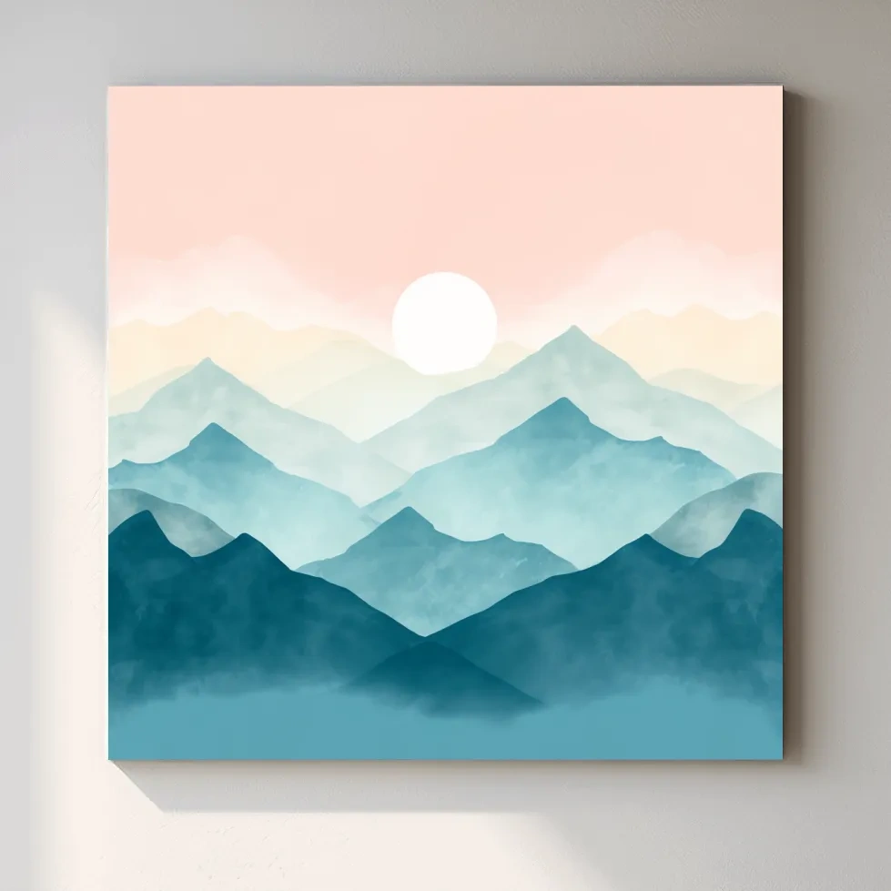Soft pastel mountain landscape painting
