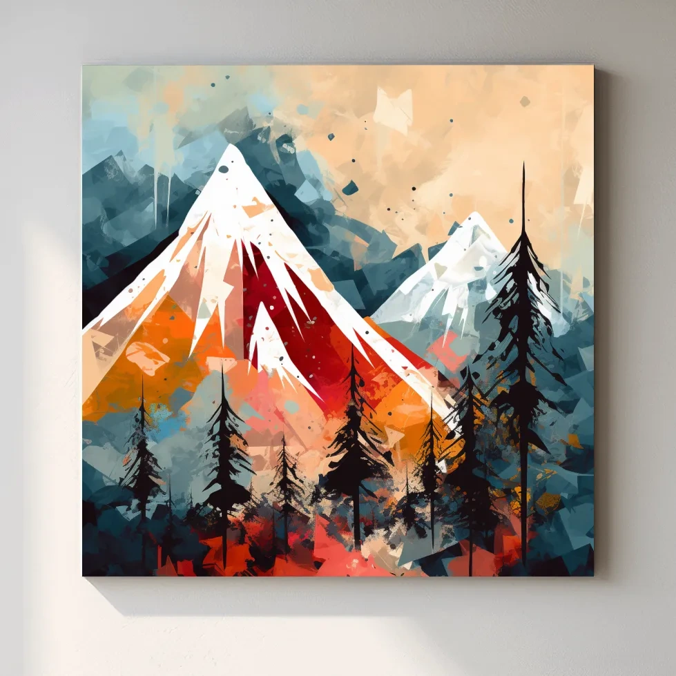 Rustic abstract painting of a mountain