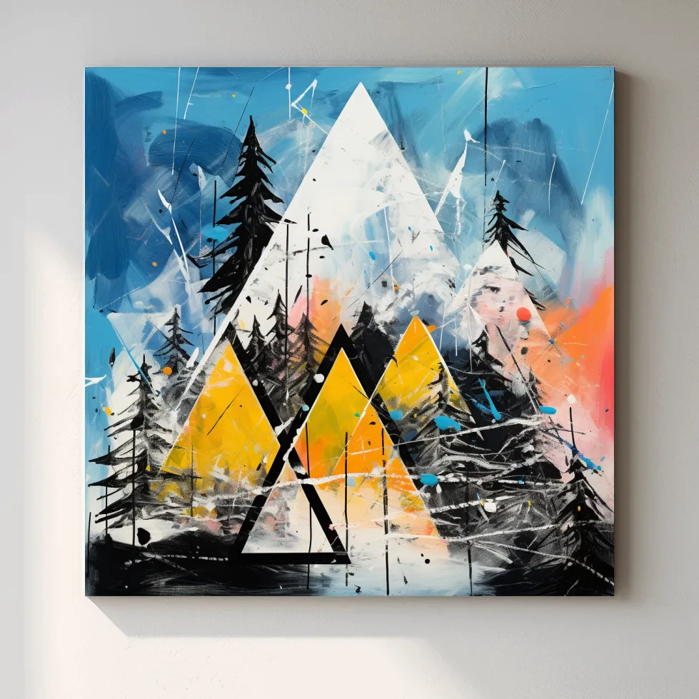 Abstract Geometric Mountain Peaks - Vibrant Colorful Forest Wall Art