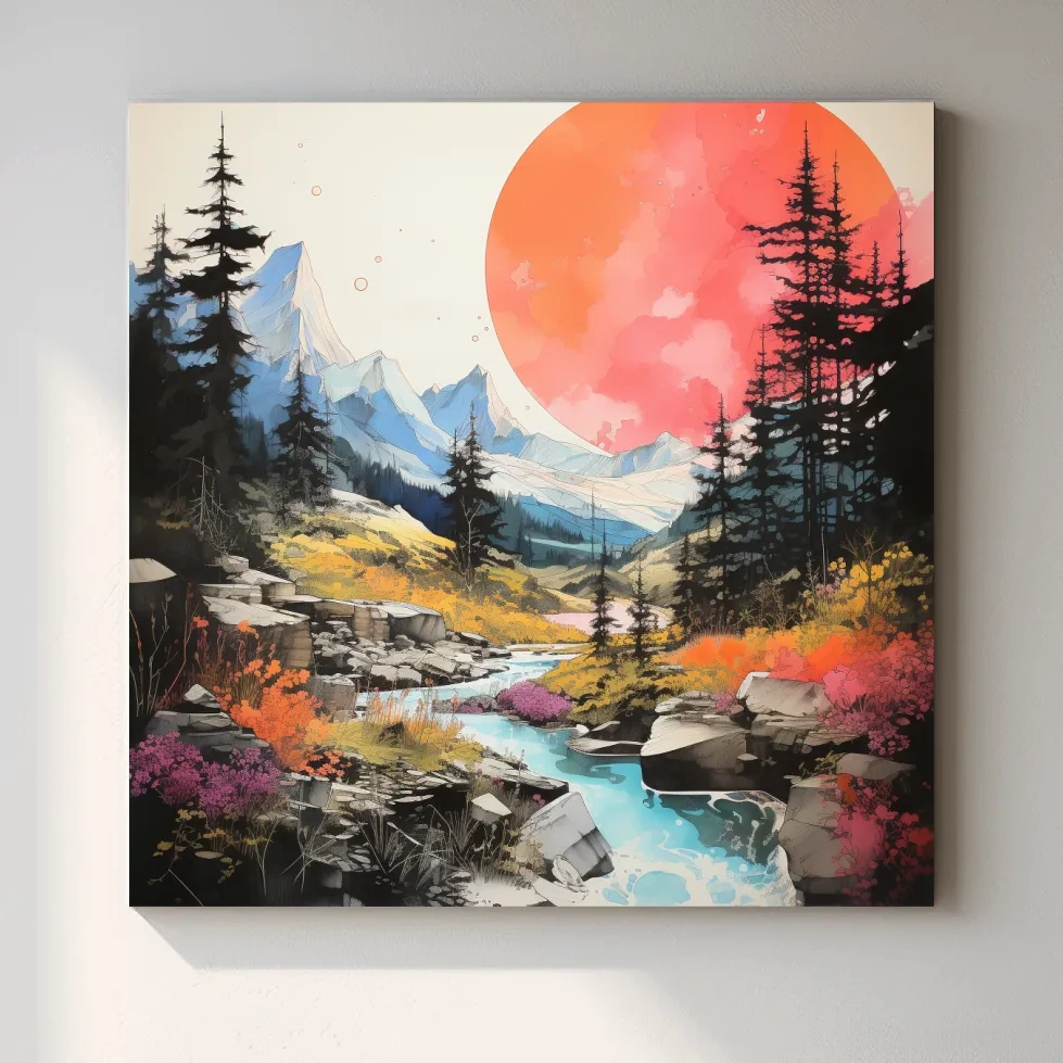 Colourful alpine sunset artwork