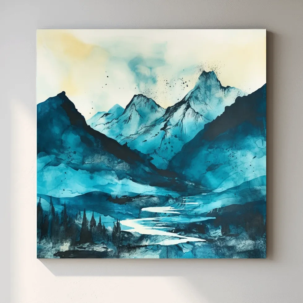 Abstract watercolour art of a mountain landscape