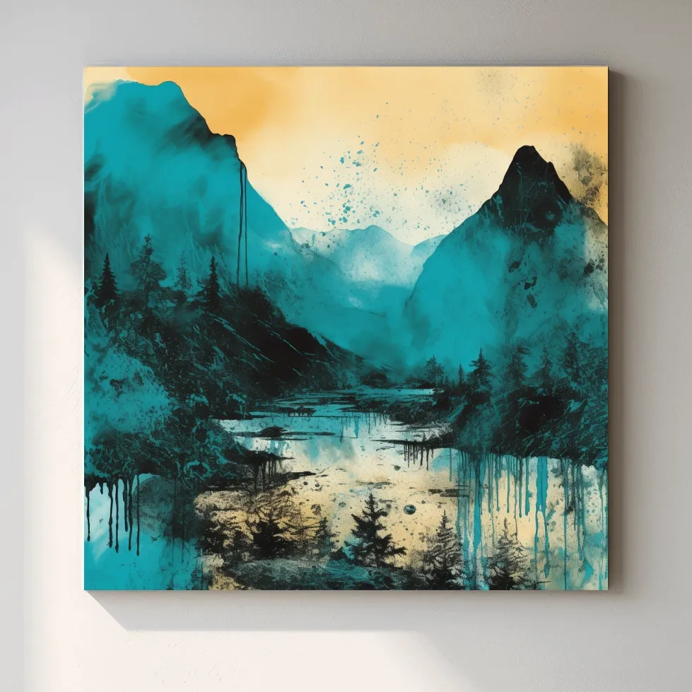 Abstract painting of a mountain landscape