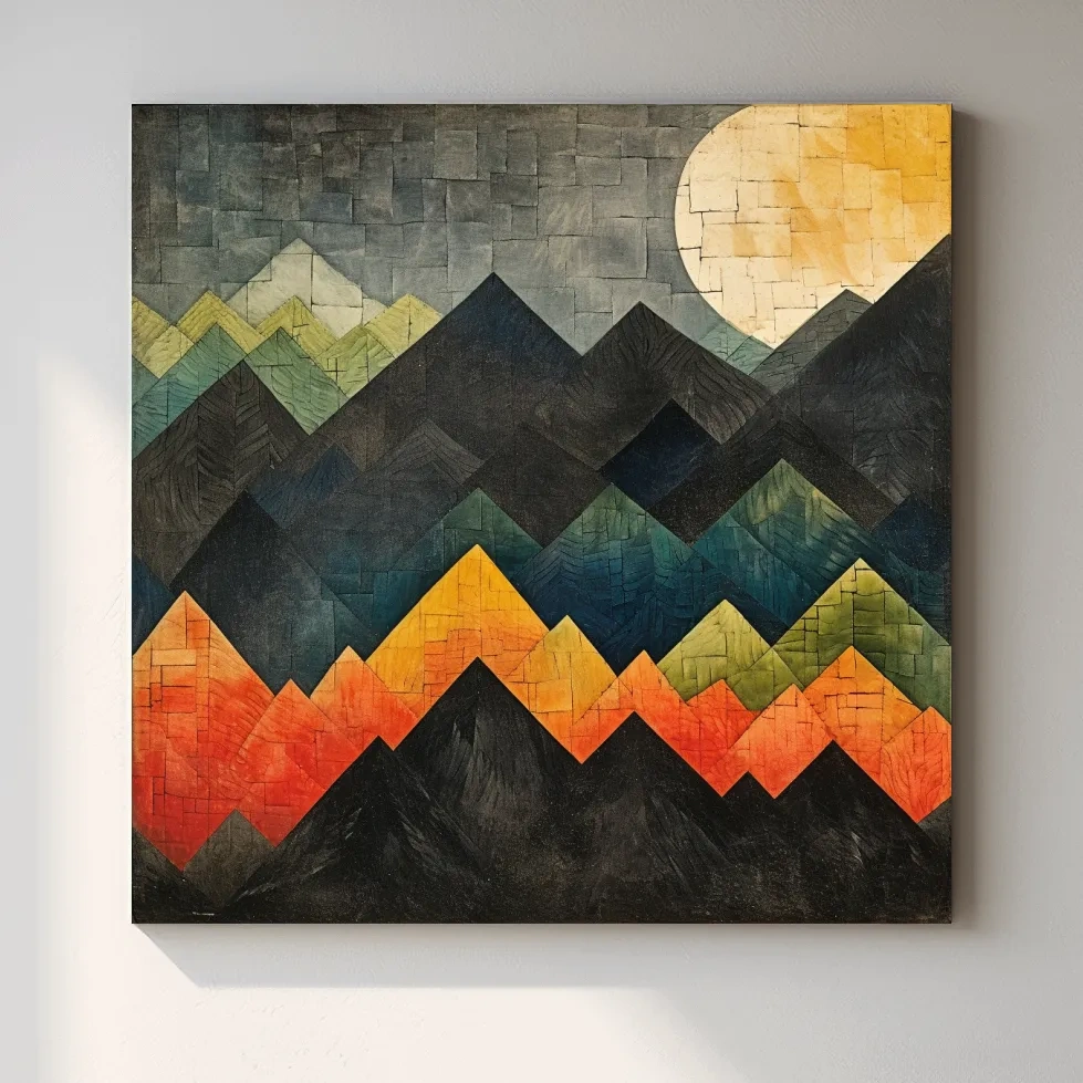 Abstract textured mountain shapes artwork