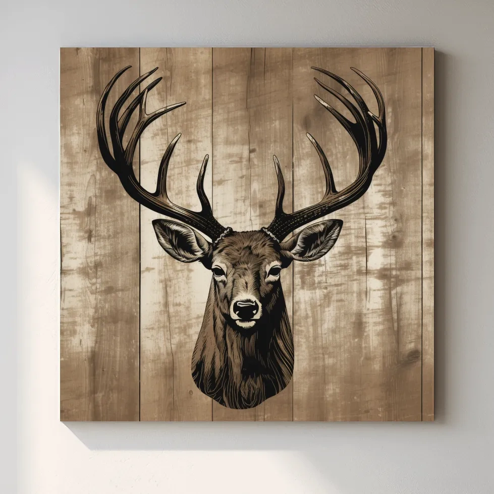 Rustic Stag Head Illustration - Vintage Cabin Lodge Wildlife Wall Art