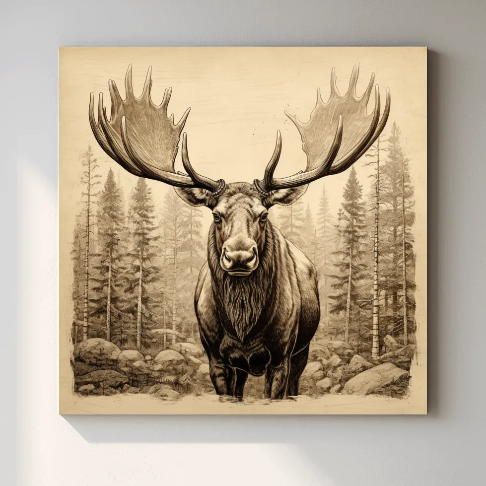 Vintage style sepia drawing of a large moose