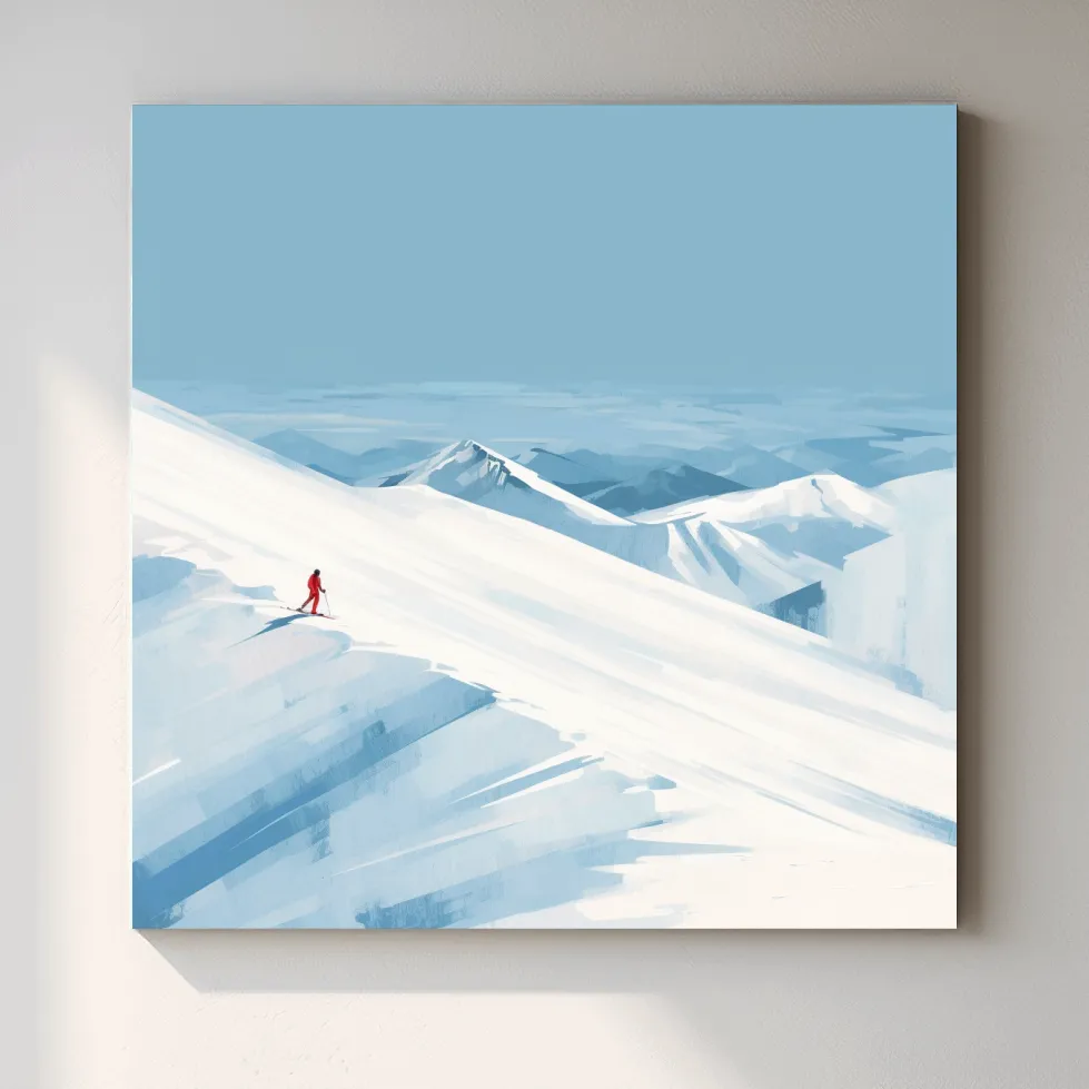 Minimalist Backcountry Skier Painting - Alpine Winter Wall Art