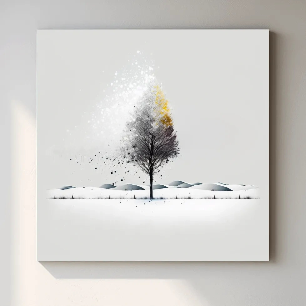 Abstract minimal illustration of a tree in the snow