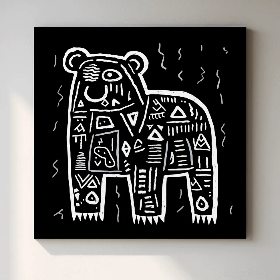 Quirky tribal doodle illustration of a bear