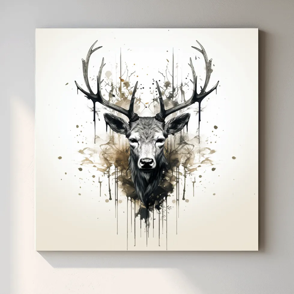 Watercolor Stag Portrait Rorschach Ink Splatter - Rustic Wildlife Artwork