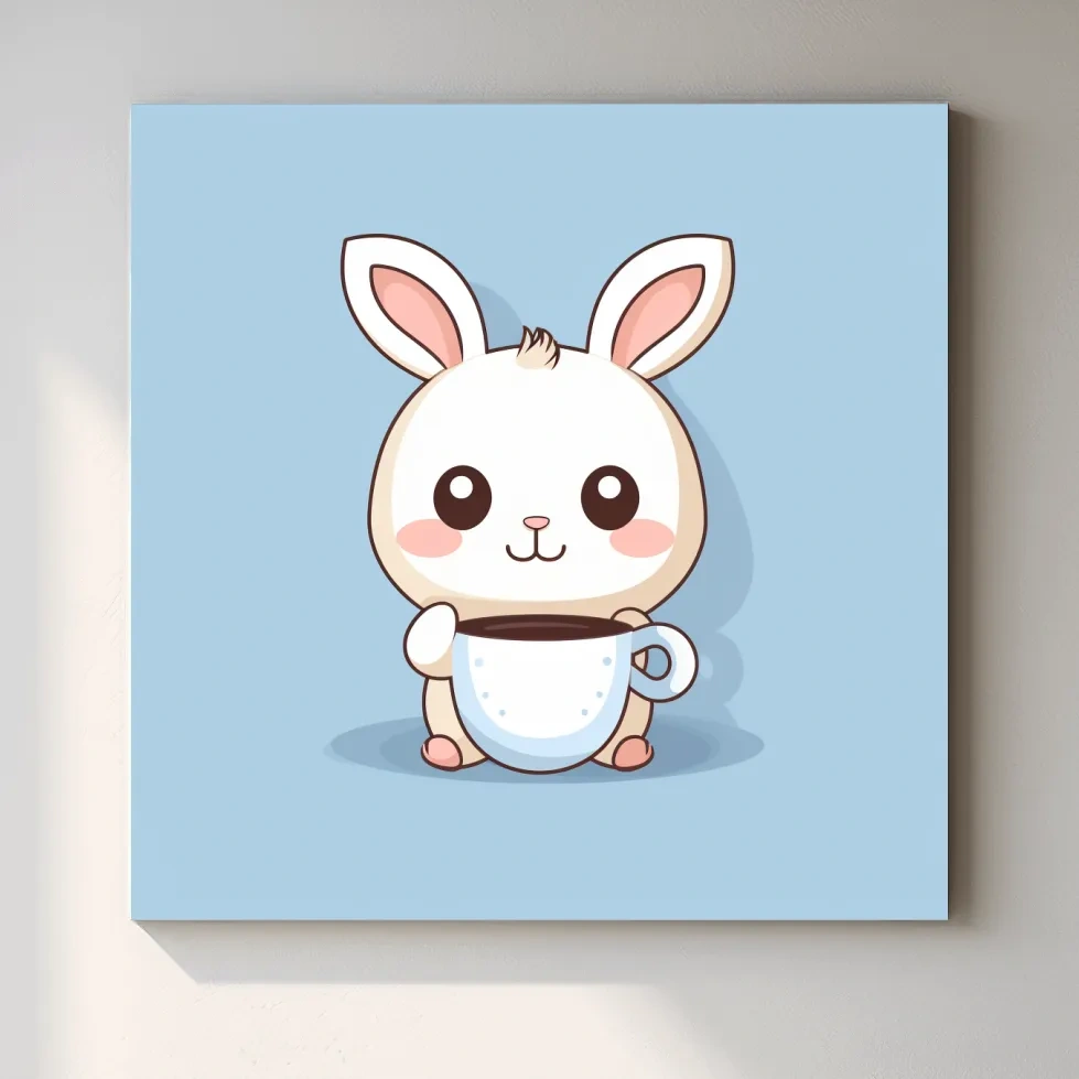 Illustration of a cute cartoon bunny drinking coffee