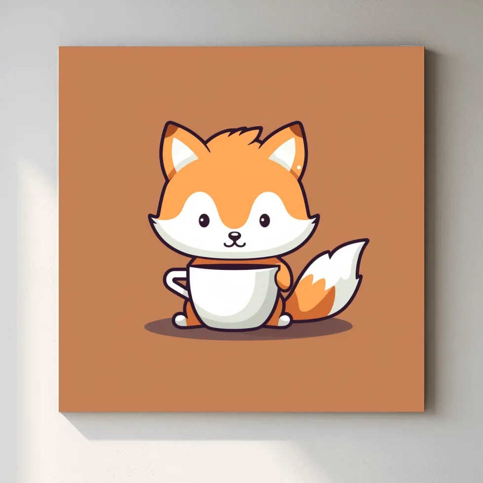 Cute baby fox illustration art, morning coffee