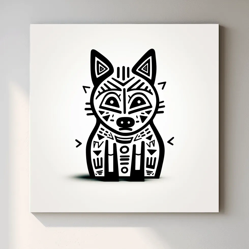 Minimalist Tribal Fox Line Art - Quirky Black And White Animal Wall Art