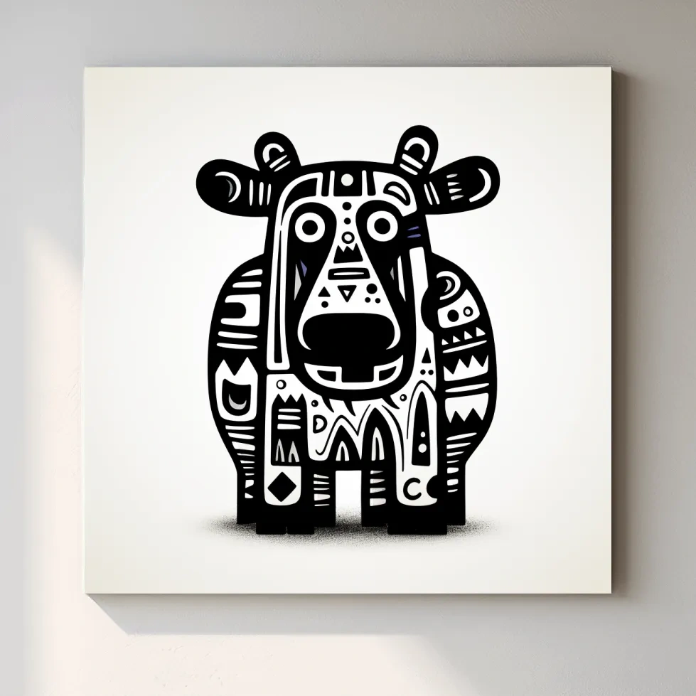 Tribal Folk Art Moose Illustration - Quirky Black And White Wildlife Wall Art