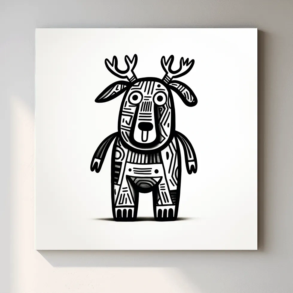 Cartoon deer character, quirky doodle art outline