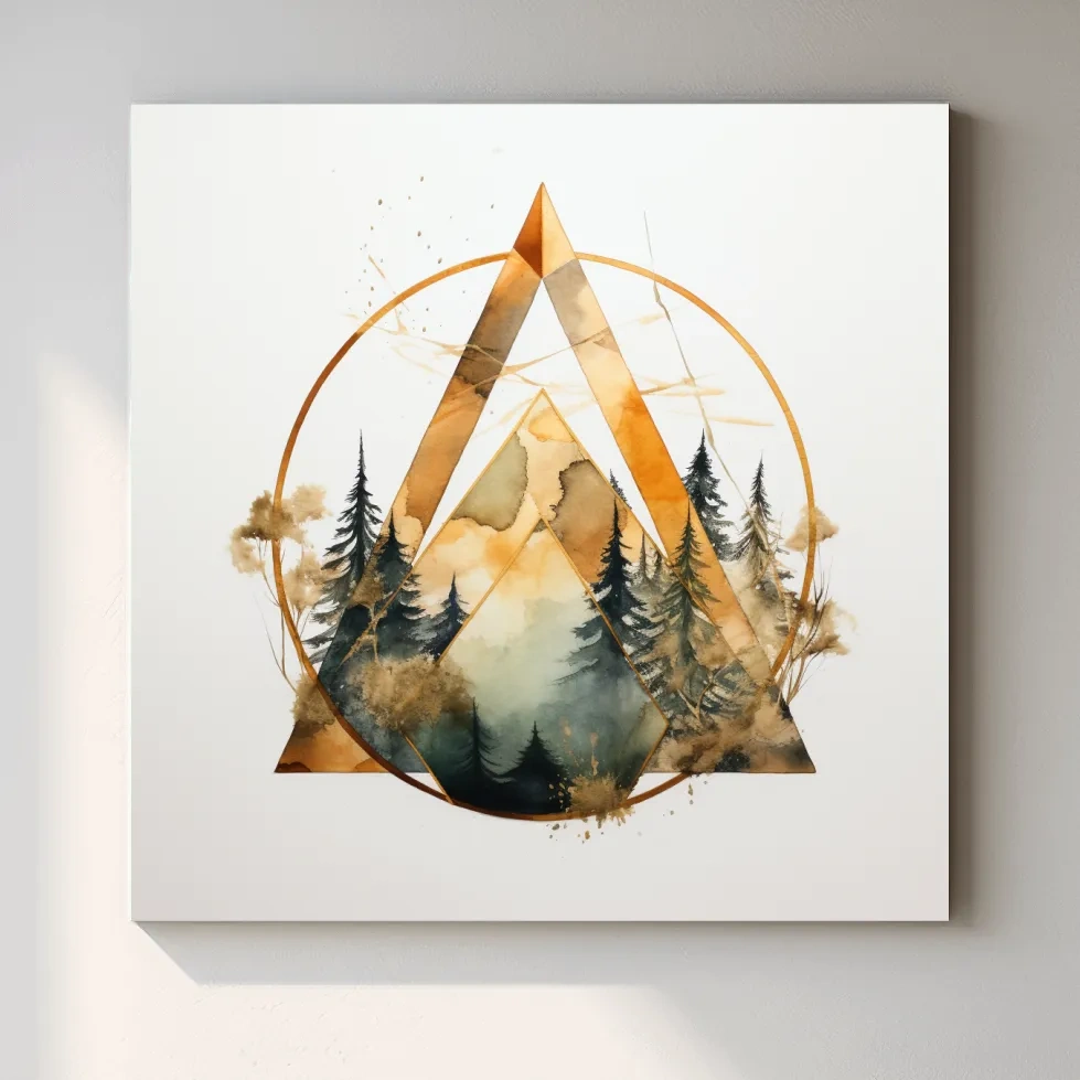 Watercolour forest art, minimal elegant geometric shapes