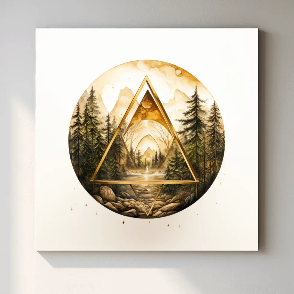 Rustic Mountain Forest Watercolor - Gold Sepia Landscape Wall Art