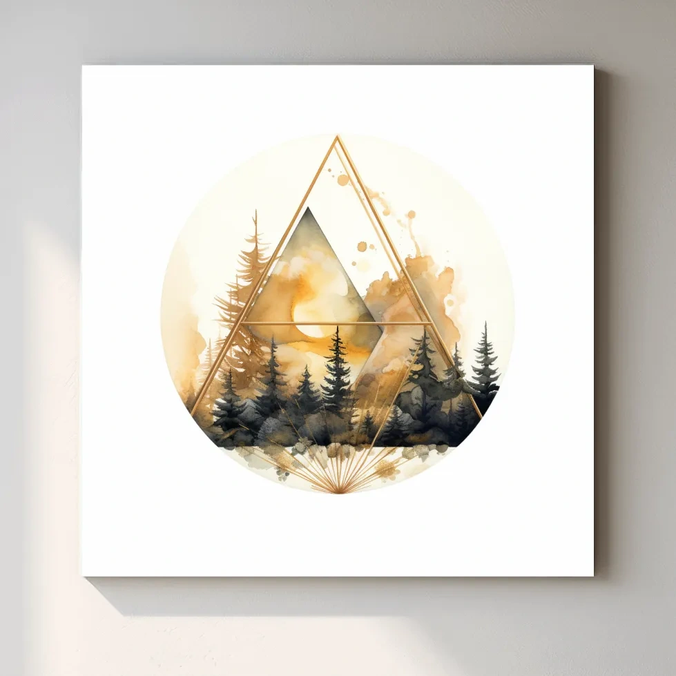 Elegent Geometric Watercolor Mountain Forest - Modern Rustic Landscape Wall Art