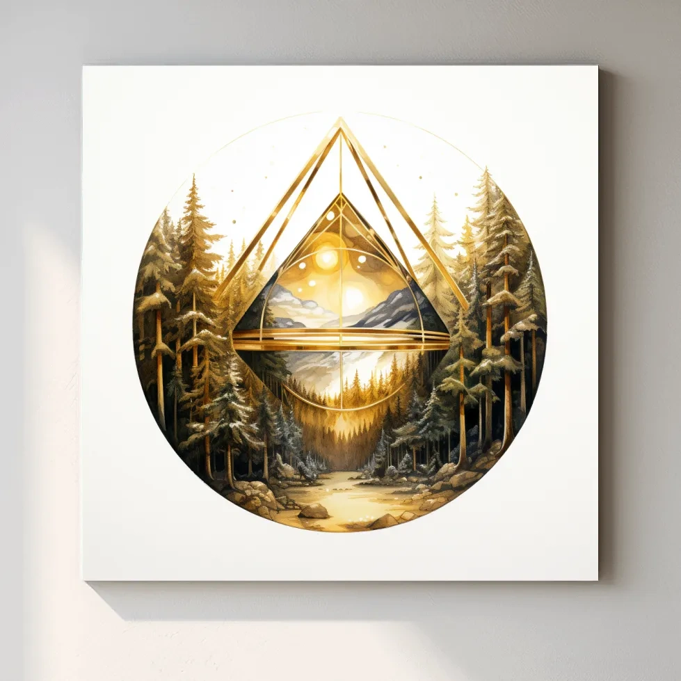 Elegant abstract golden forest painting