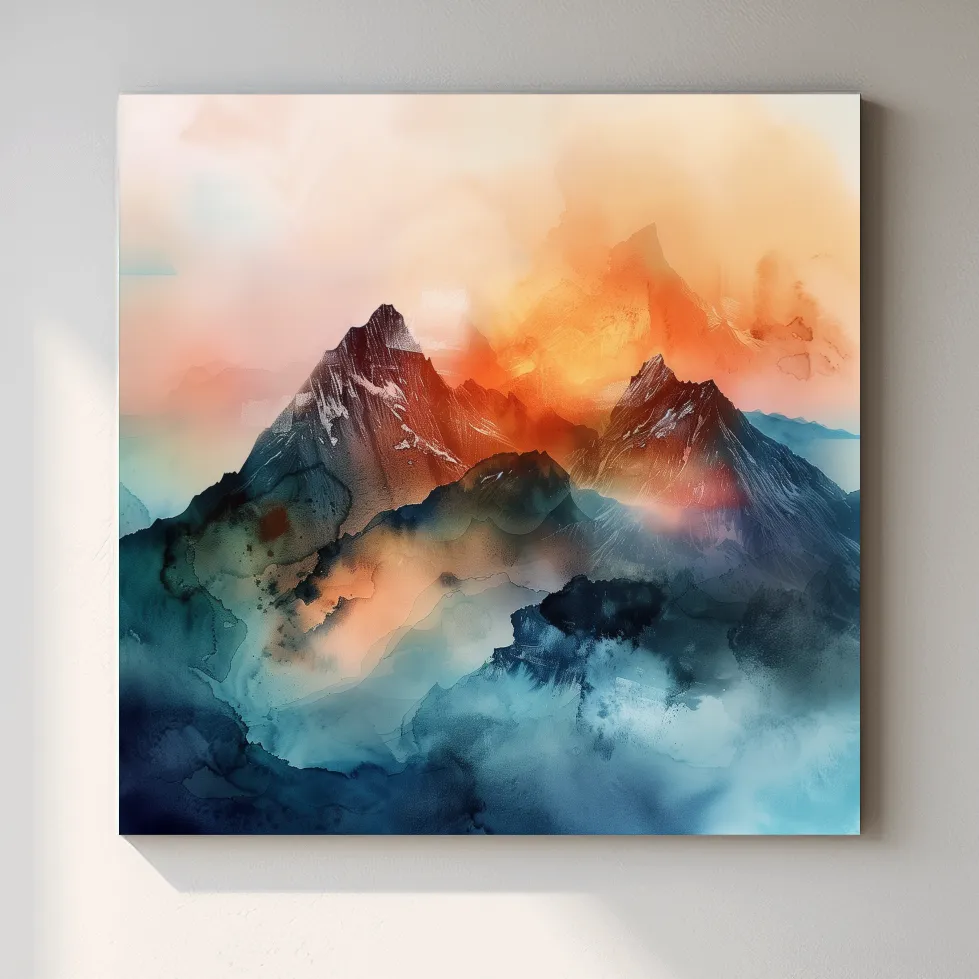 A mountain art scene made from colourful abstract shapes