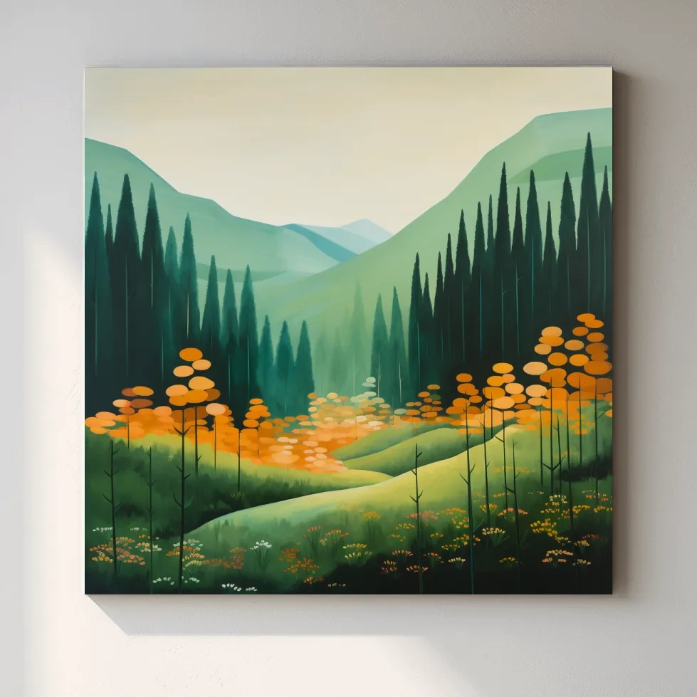 Serene Alpine Valley Pine Forest - Autumn Mountain Landscape Wall Art