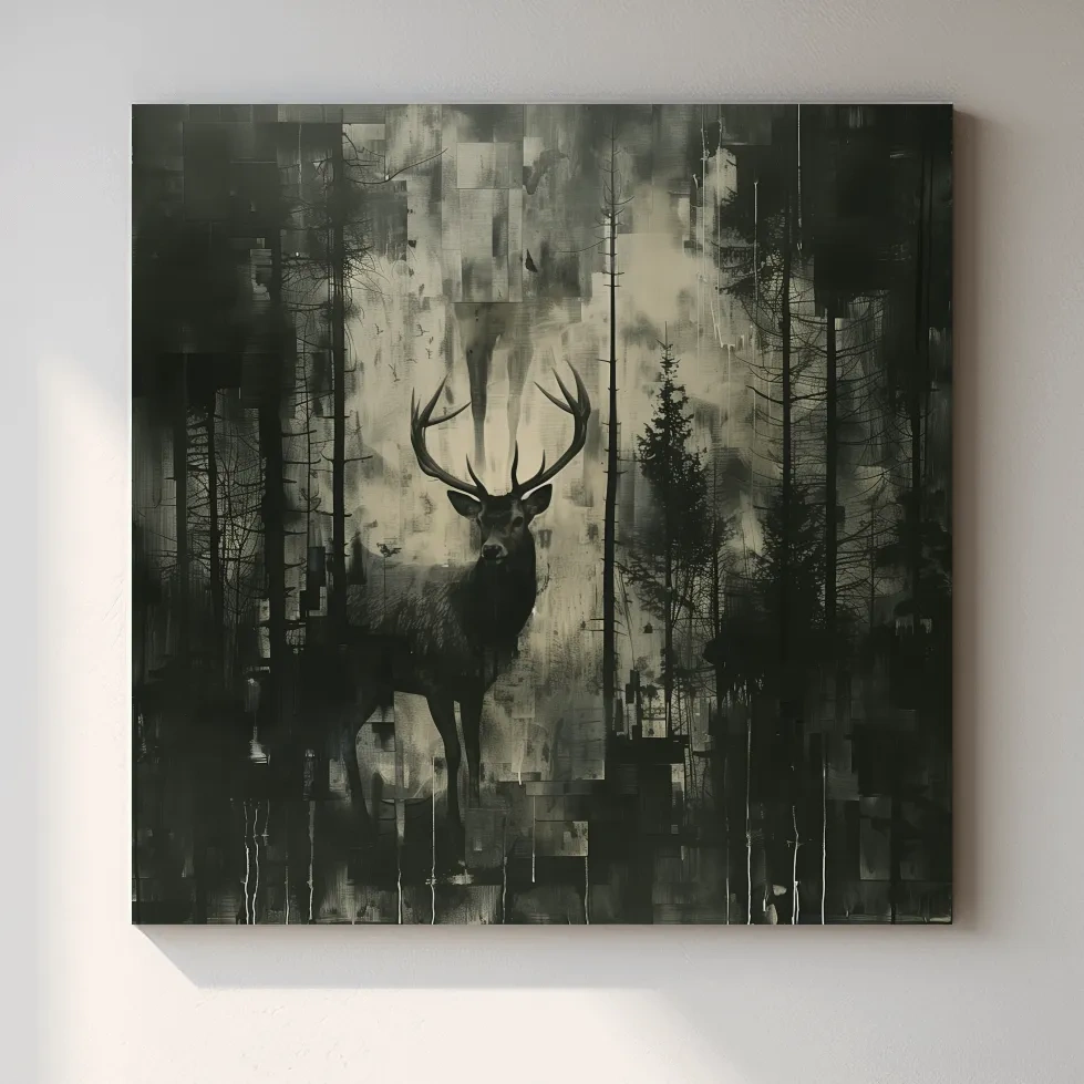 Abstract painting, deer hidden in the forest, dark artwork
