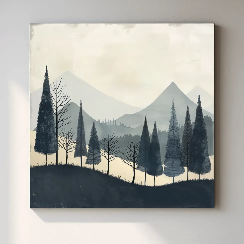 Scandinavian style forest artwork, minimal nordic wall art