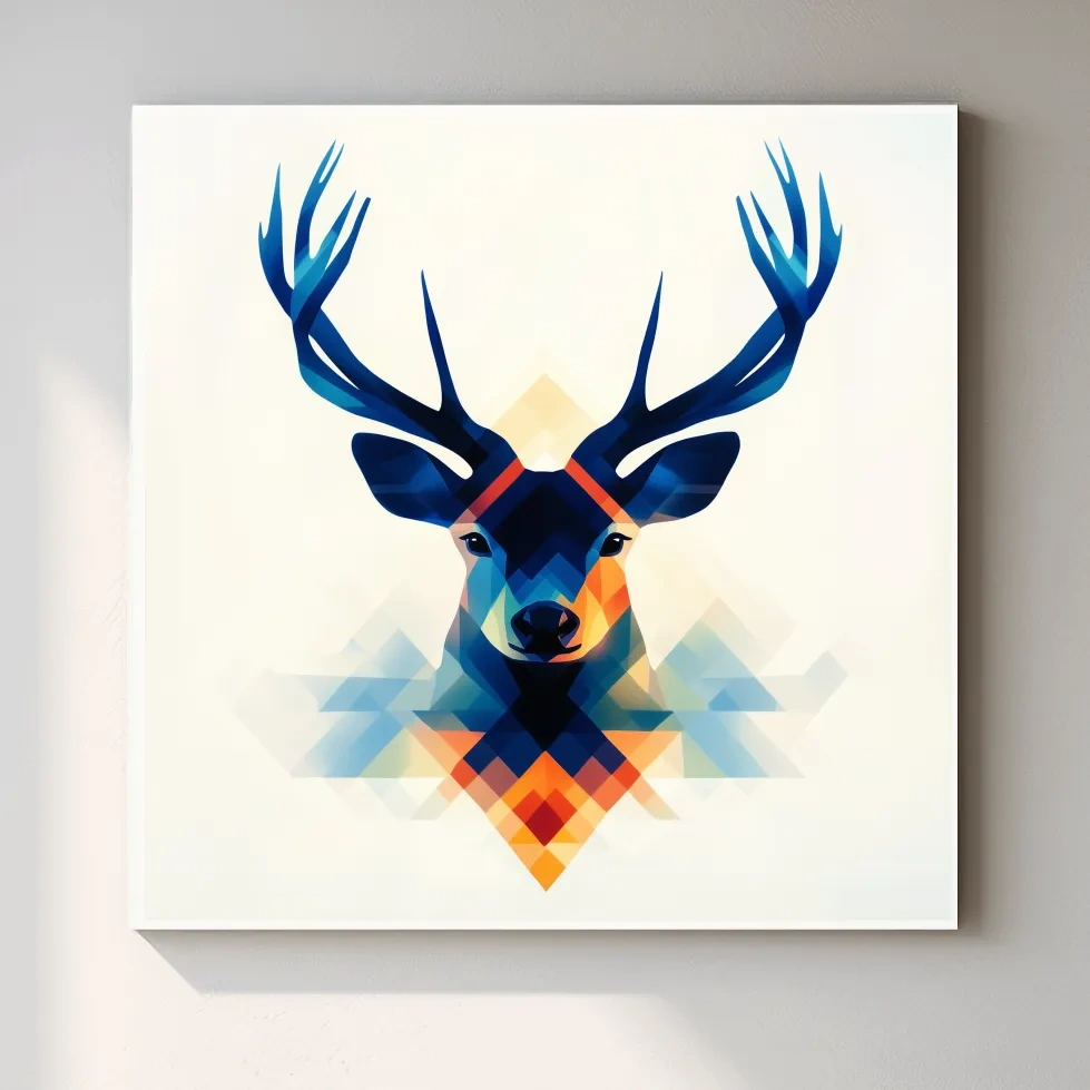 Geometric Stag Head Illustration - Colorful Abstract Wildlife Wall Art
