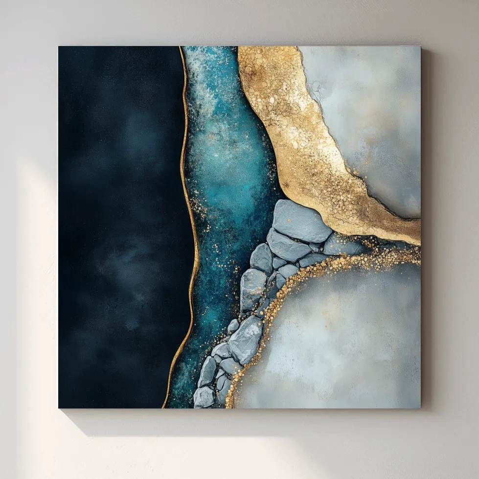 Luxe Gold Abstract Geode River - Modern Resin Style Wall Art