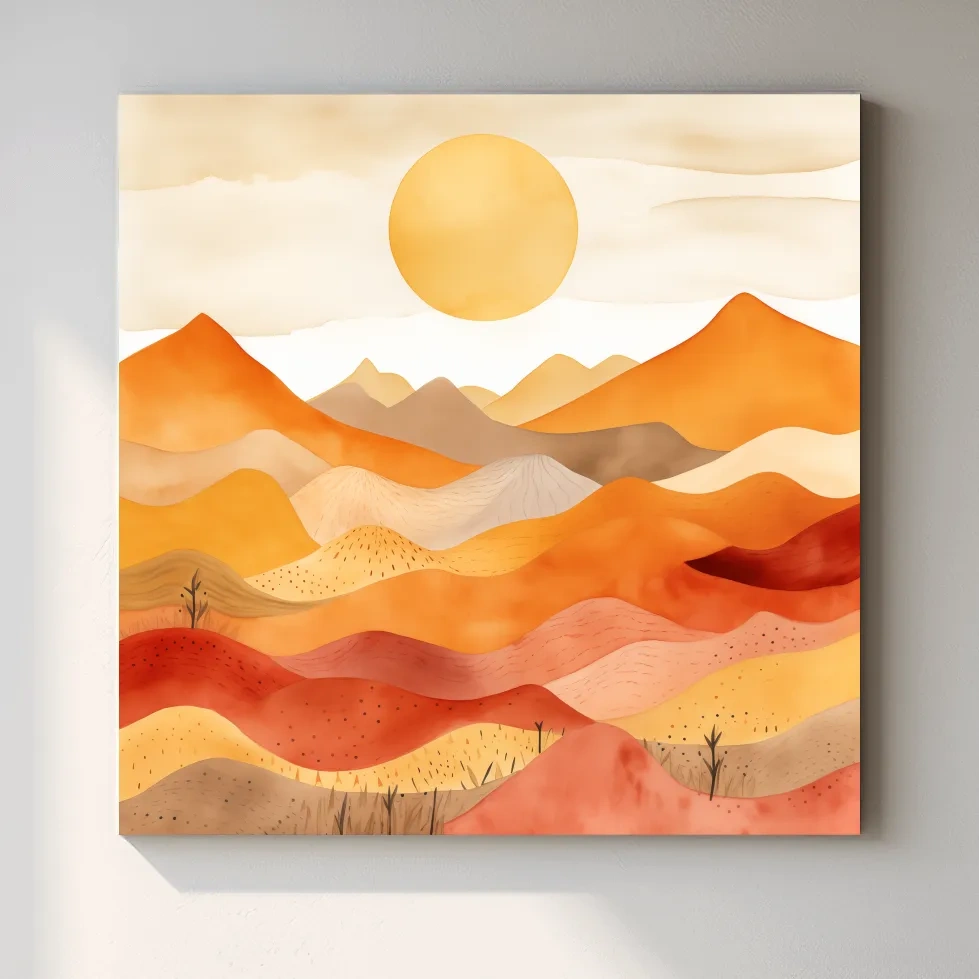Watercolour style illustation of abstract mountain shapes
