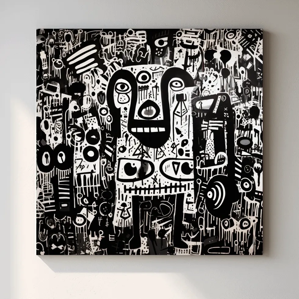 Black And White Abstract Graffiti Bear - Urban Street Art Wall Artwork