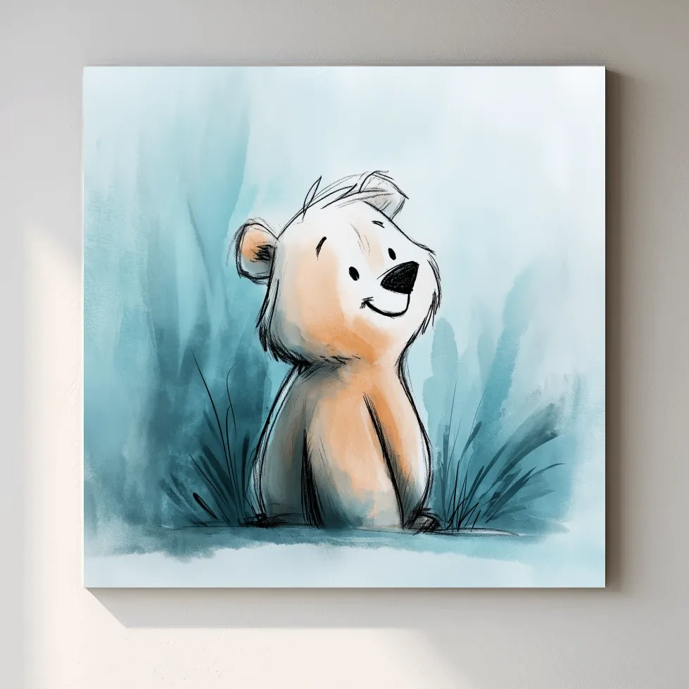 Cute Watercolor Bear Cub Illustration - Whimsical Nursery Animal Wall Art
