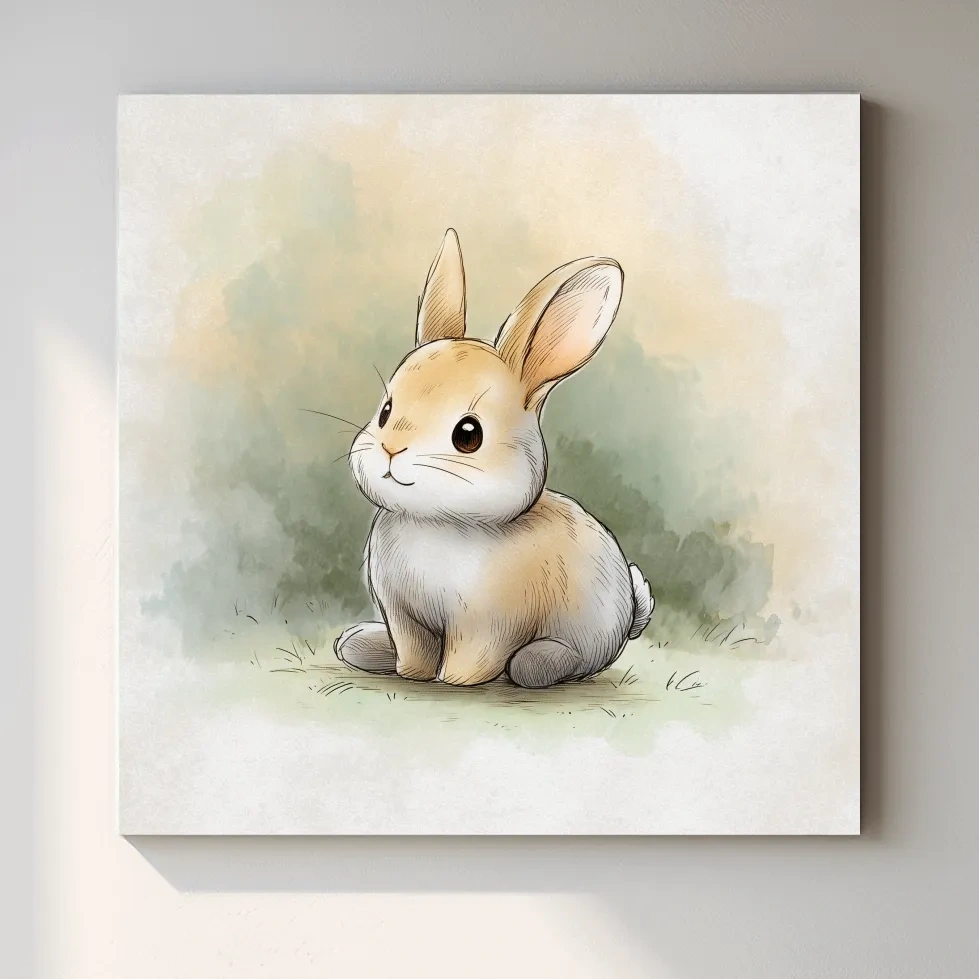Cute Baby Bunny Watercolor Illustration - Whimsical Nursery Animal Wall Art
