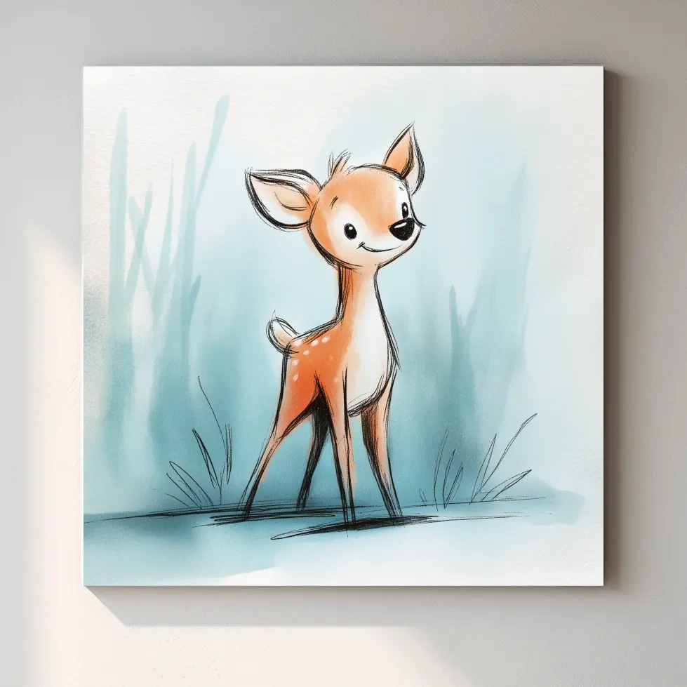 Cute Baby Deer Watercolor Illustration - Whimsical Woodland Nursery Wall Art