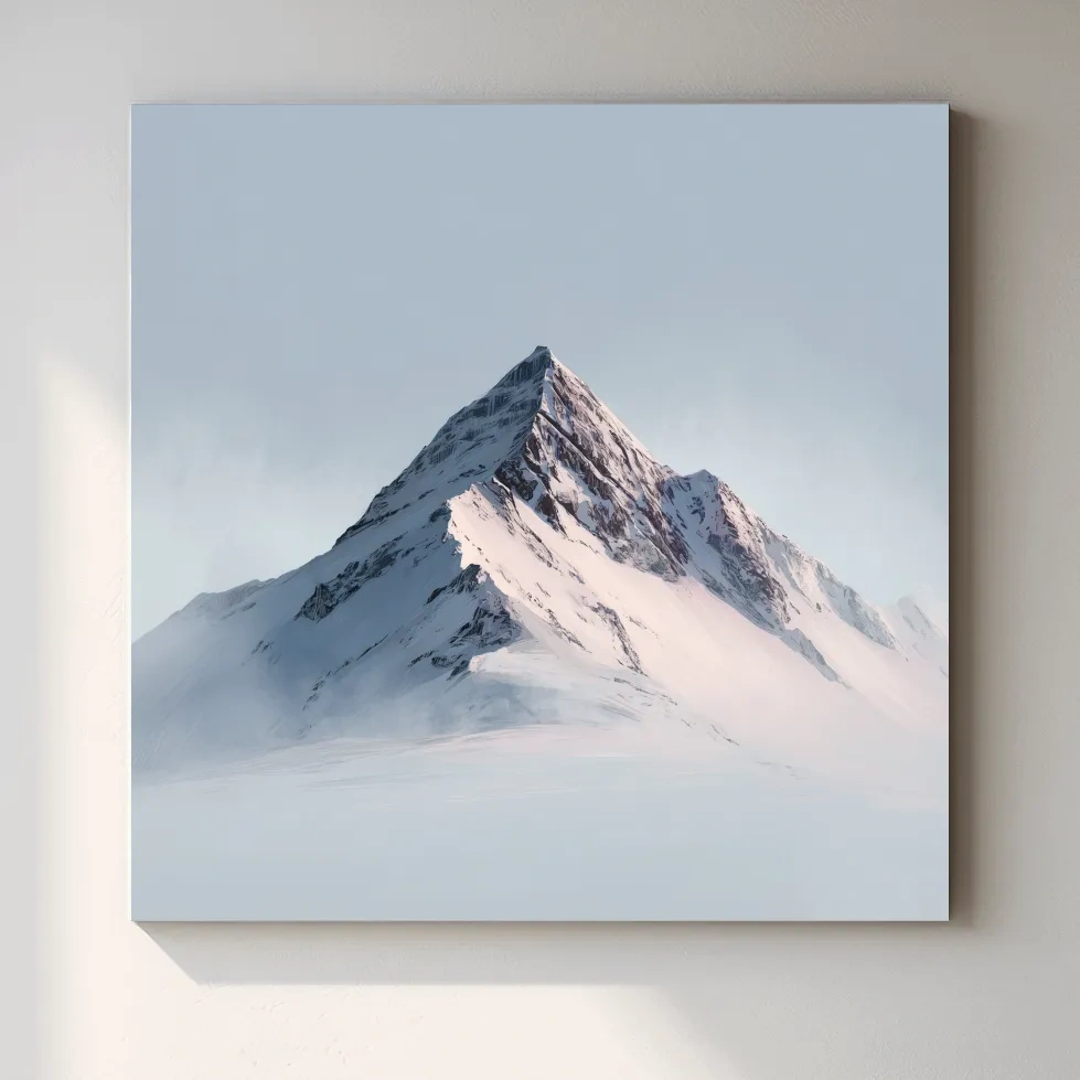 Minimalist Snowy Alpine Peak Painting - Serene Winter Mountain Wall Art