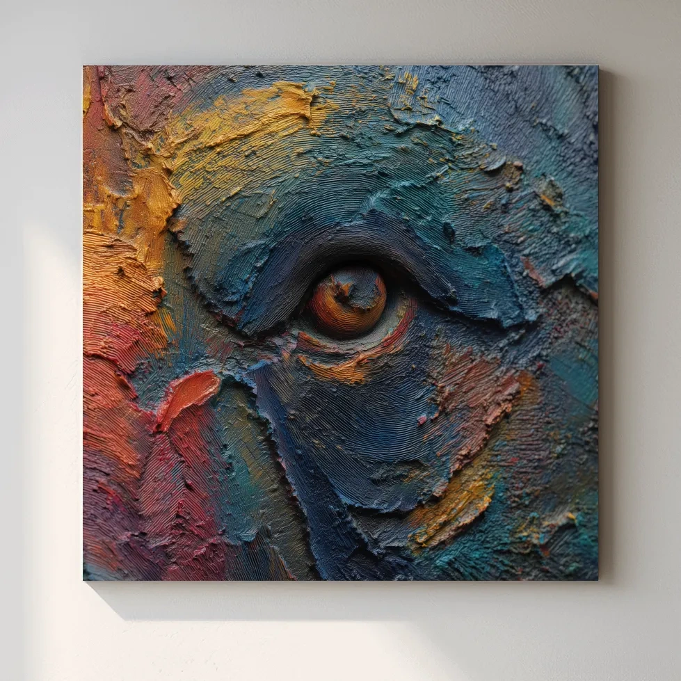 Abstract Bear Eye Impasto Style Artwork - Bold Colorful Wildlife Wall Art