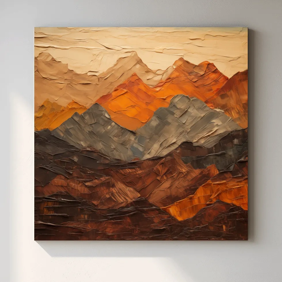 Textured Impasto Style Mountain Range - Rustic Earthy Abstract Wall Art